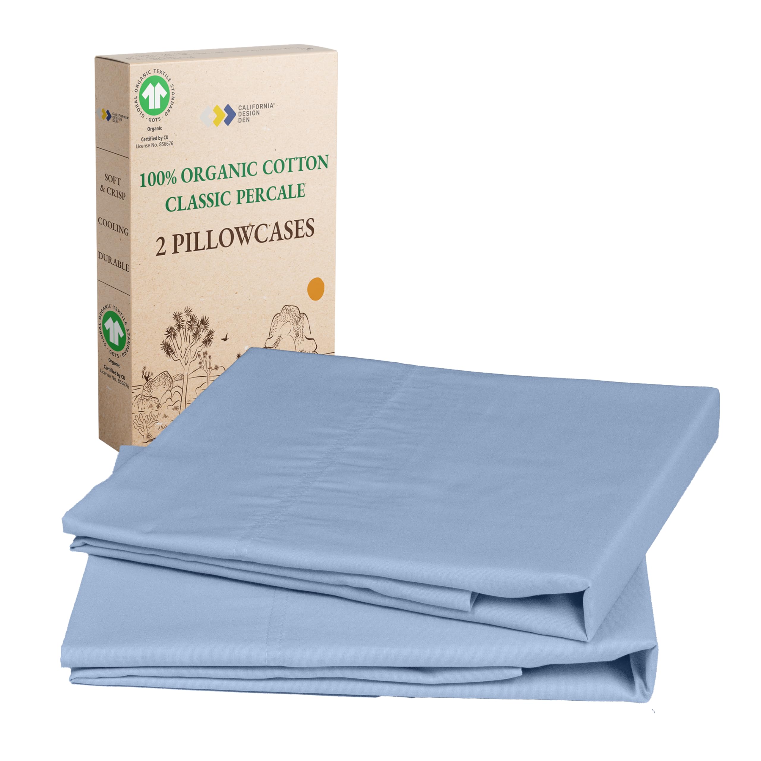 California Design Den King Size Pillow Cases Set of 2 - Soft 100% Organic Cotton Pillow Cases with Envelope Closure, Crisp, Cris