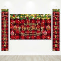 Avezano Merry Christmas Banner Christmas Door Decorations Red Black Buffalo Hanging Banner Happy New Year Christmas Banners for 