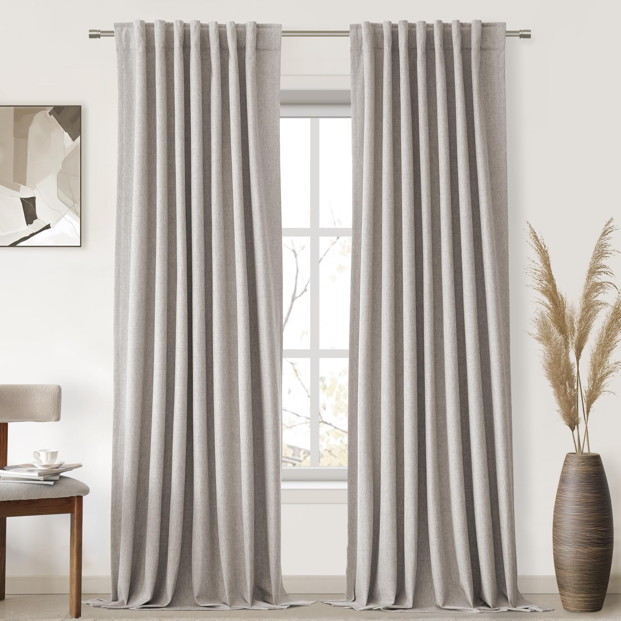 Uhitech Linen Blackout Curtains For Living Room Pinch Pleated Curtains Insulated Curtains 96 Inch Length 2 Panels Set Black Out