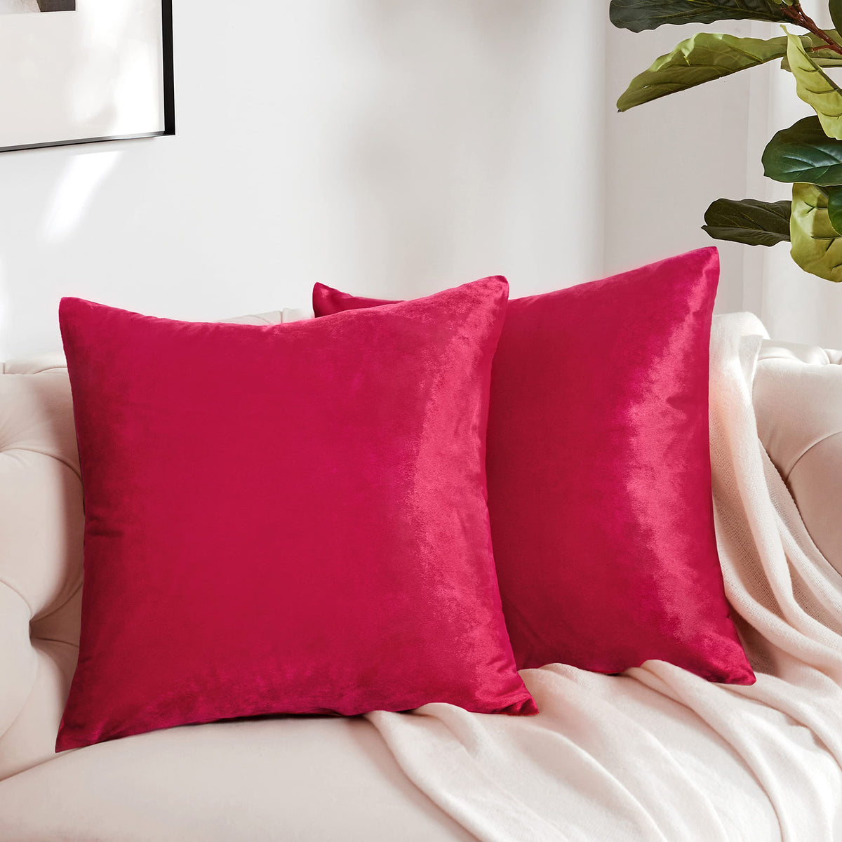Gigizaza Decorative Throw Pillow Covers 26X26,Set Of 2 Red Square Couch Pillow Covers,Velvet Sofa Boho Cushion Pillows