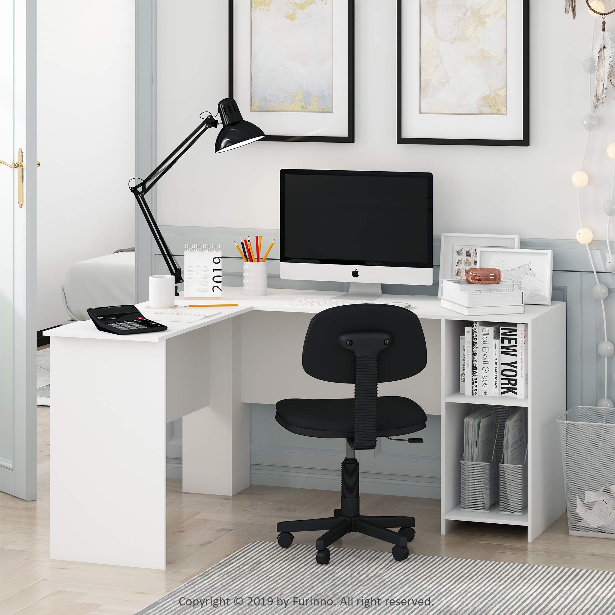 Furinno Indo L-Shaped Computer Desk With Bookshelf