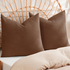 Phf 100% Cotton Waffle Weave Throw Pillow Cover, 24' X 24', No Filling, 2 Pack Elegant Home Decorative Square Throw Pillow Covers For Bed Couch Sofa, Cappuccino