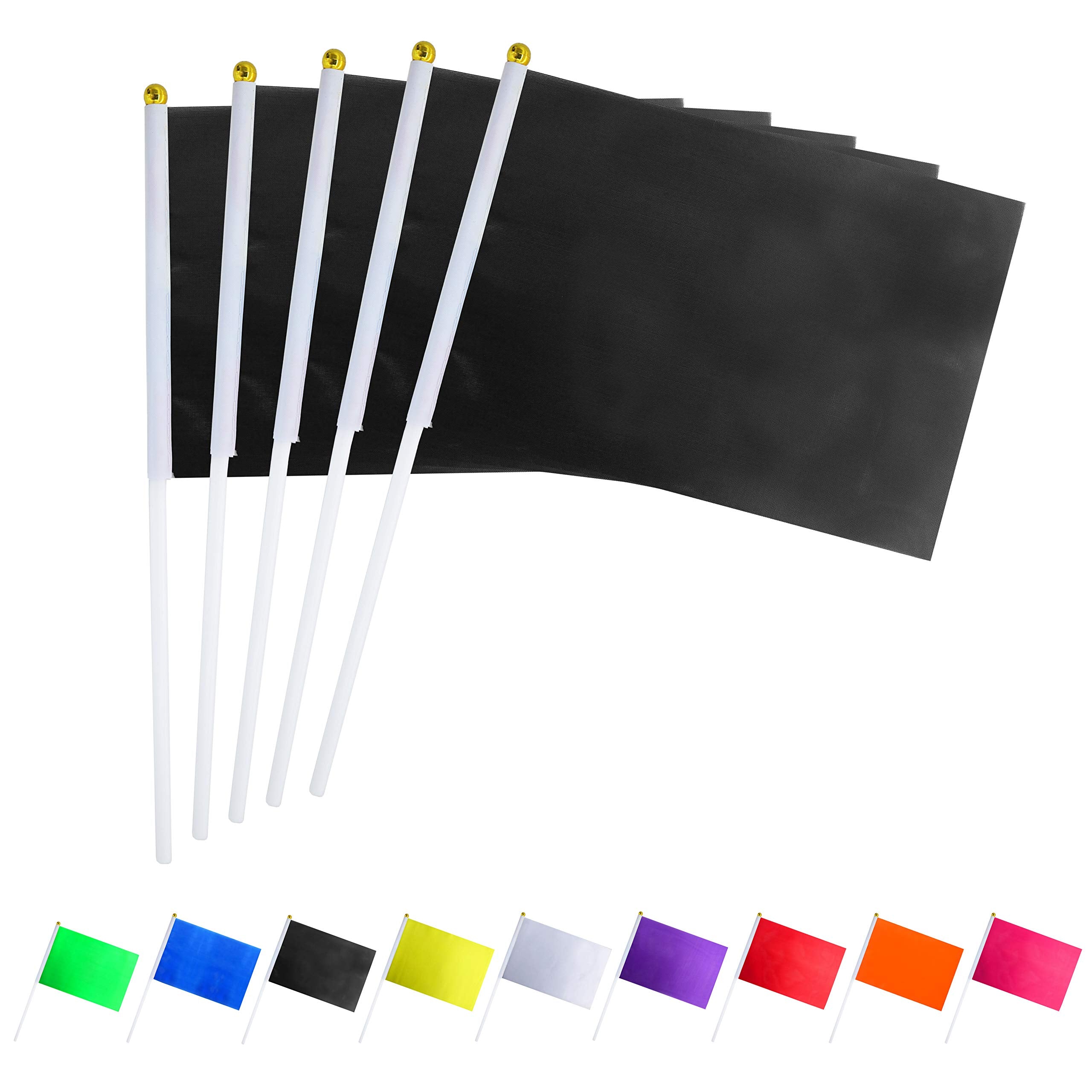 Consummate 25 Pack Solid Balck Flag Small Mini Plain Black Diy Flags On Stick,Party Decorations For Parades,Grand Opening,Kids B