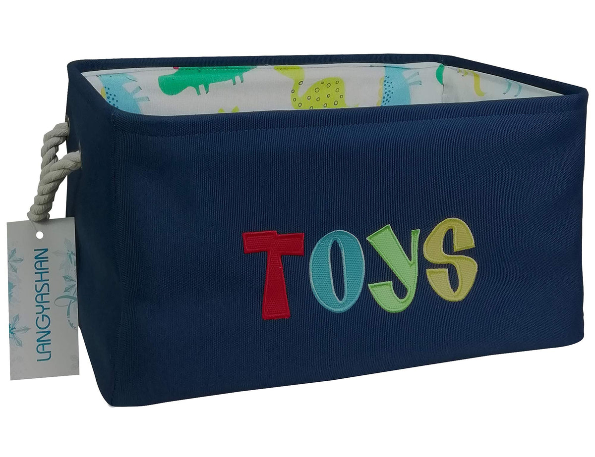 Langyashan Rectangular Storage Bin Collapse Canvas Fabric Cartoon Storage Basket With Handles For Organizing Home Kitchen Boys And Girls Toys Office Closet Shelf Baskets (Navy Toys)