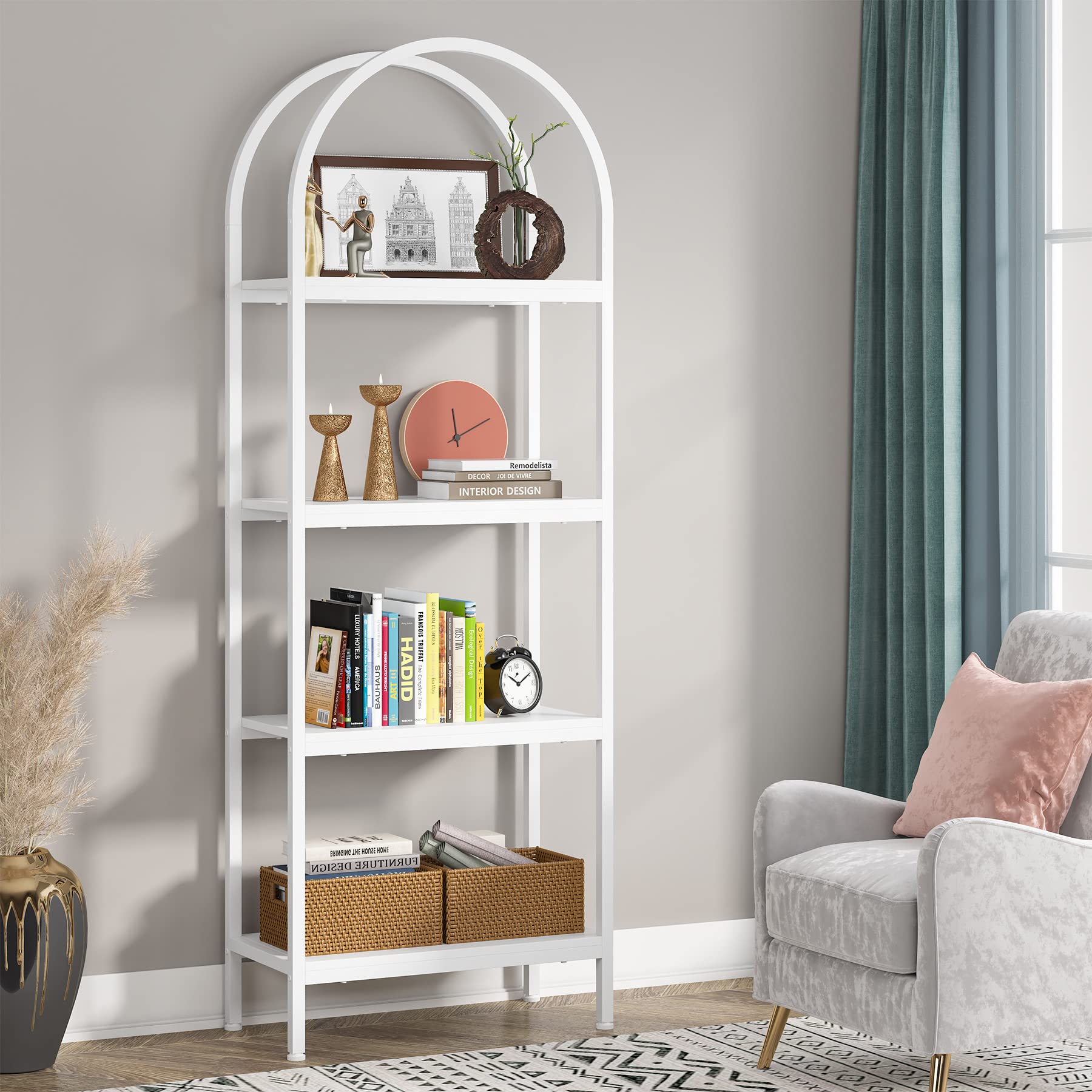 Tribesigns 4-Tier Open Bookshelf, 70.8' Industrial Wood Bookcase Storage Shelves With Metal Frame, Freestanding Display Rack Tall Shelving Unit For Office, Bedroom, Living Room (White, 1Pc)
