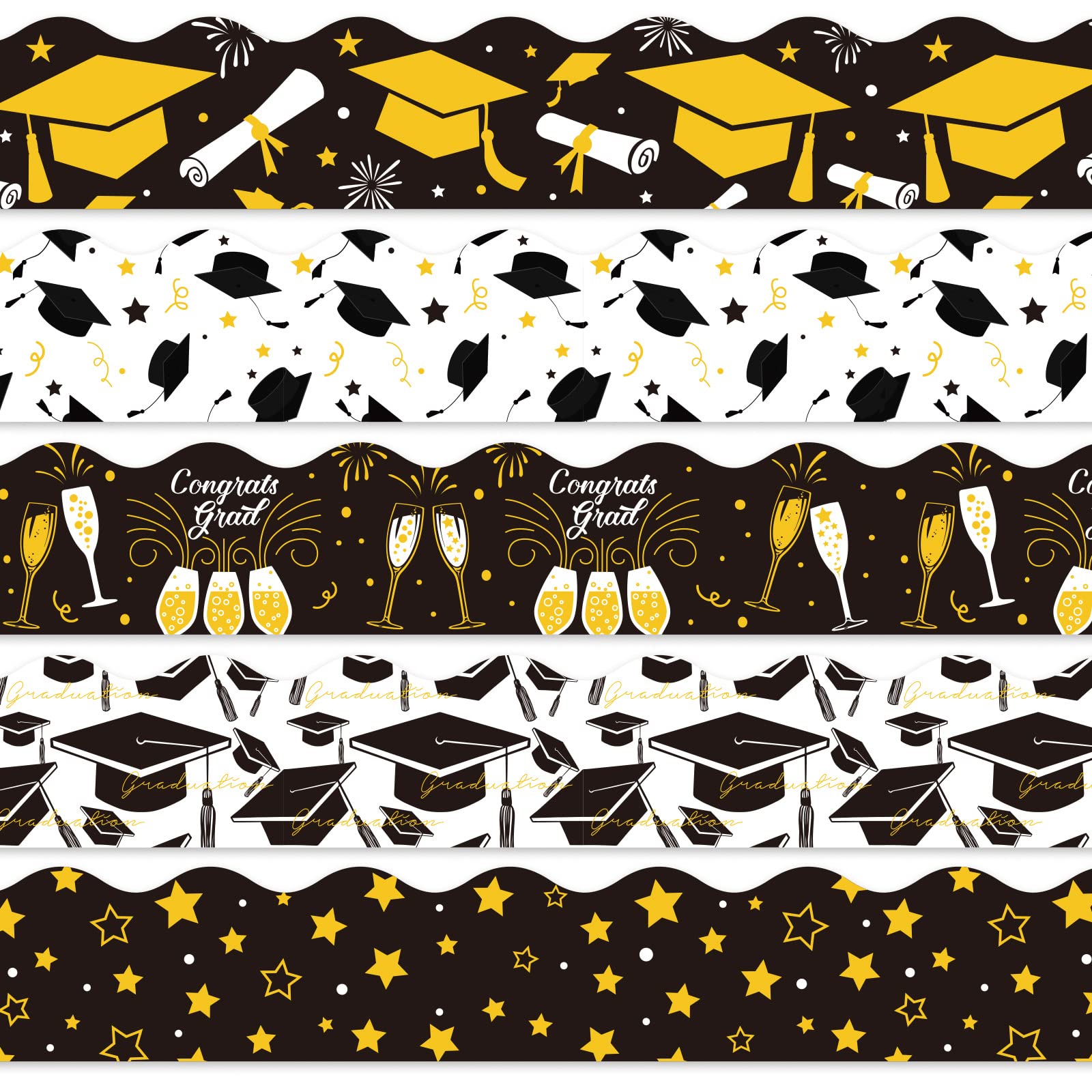 Whaline 69Ft Graduation Bulletin Board Border Congrats Grad Decoration Borders Graduation Cap Star Wineglass Trim Border Bulleti