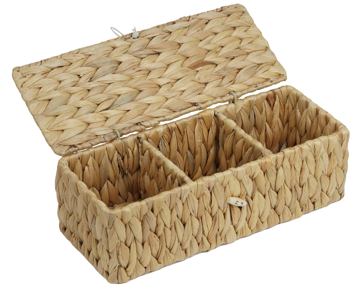 Water Hyacinth Wicker Storage Basket with Lid and Dividers