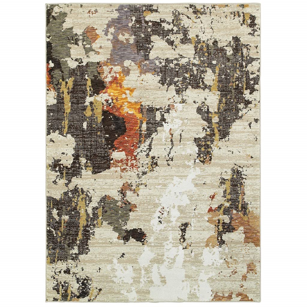 HomeRoots Nylon, Polypropylene 5’ x 7’ Abstract Weathered Beige and Gray Indoor Area Rug