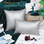 Brawarm Faux Leather Pillow Covers 22 X 22 Inches, Silver Leather Pillow Covers Pack Of 2, Crocodile Leather Decorative Throw Pi