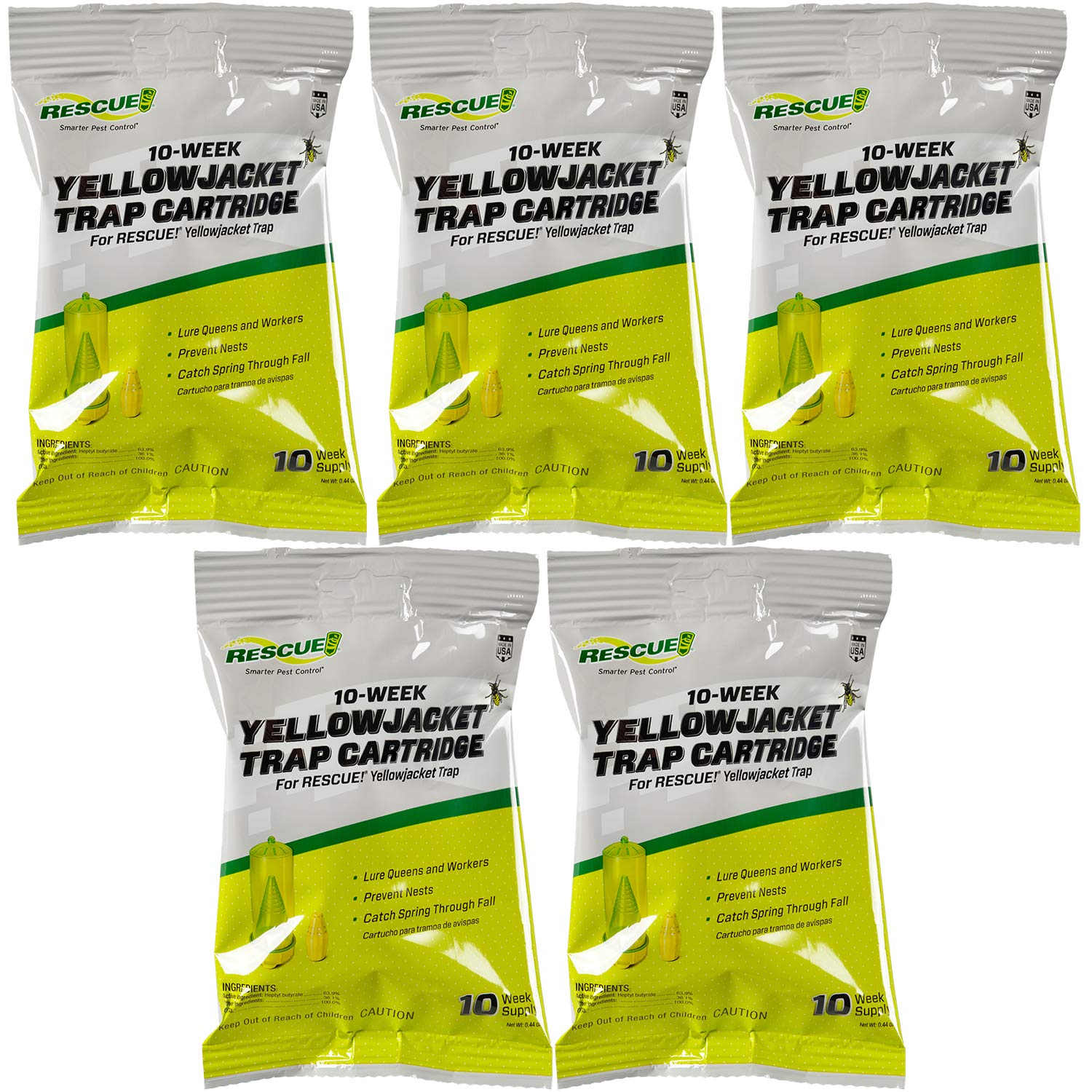 Rescue! Yellowjacket Attractant Cartridge (10 Week Supply) - For Rescue! Reusable Yellowjacket Traps - (5 Pack)
