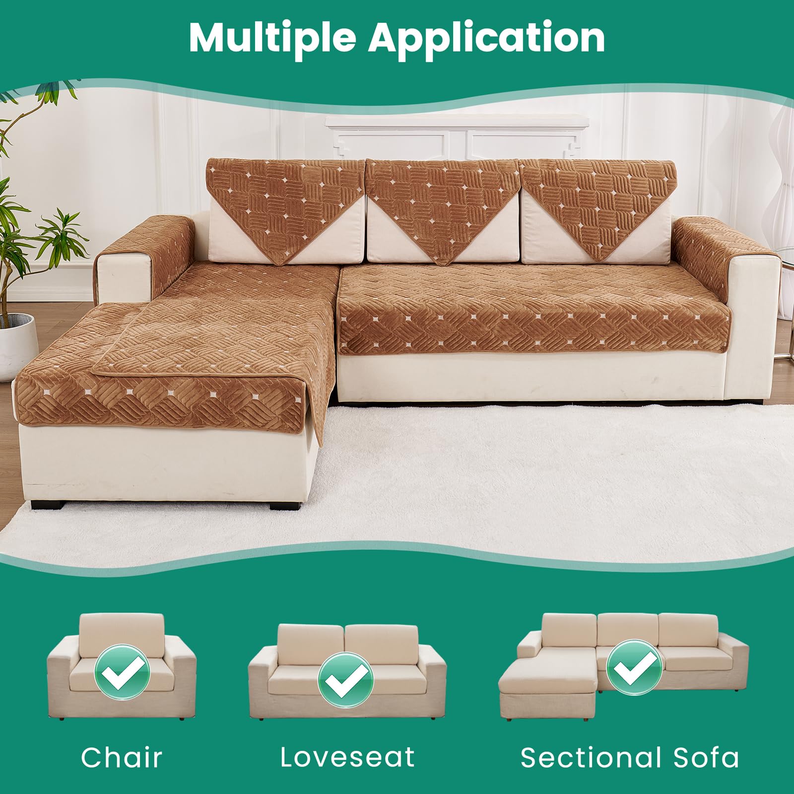 Tewene, Backrest Cover Sectional Couch Cover Velvet Sofa Cover Anti-Slip L Shaped Couch Cover Sectional Sofa Cover For Dogs Couc