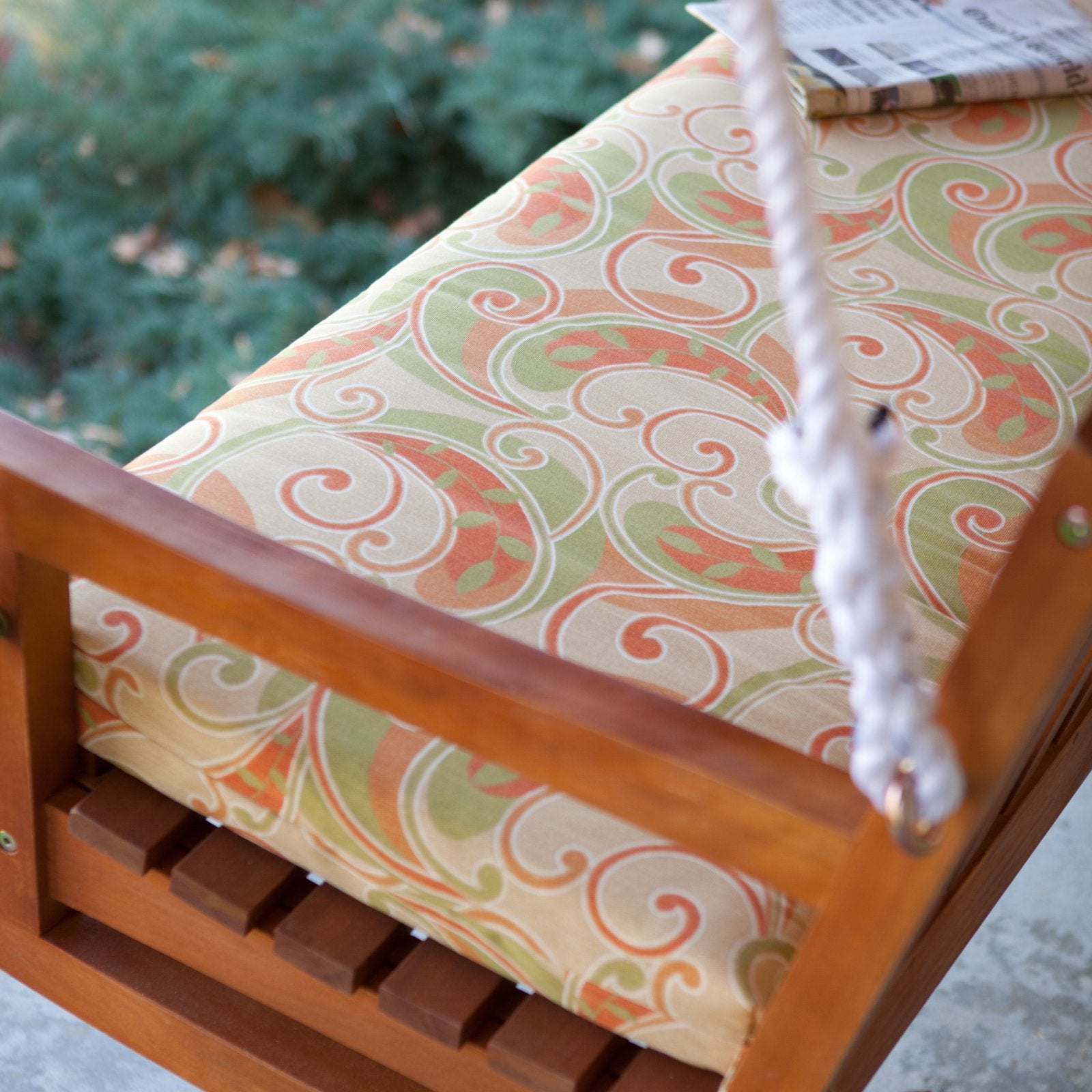 International Caravan Furniture Piece Royal Tahiti Curved Back Wood Two Seated Swing