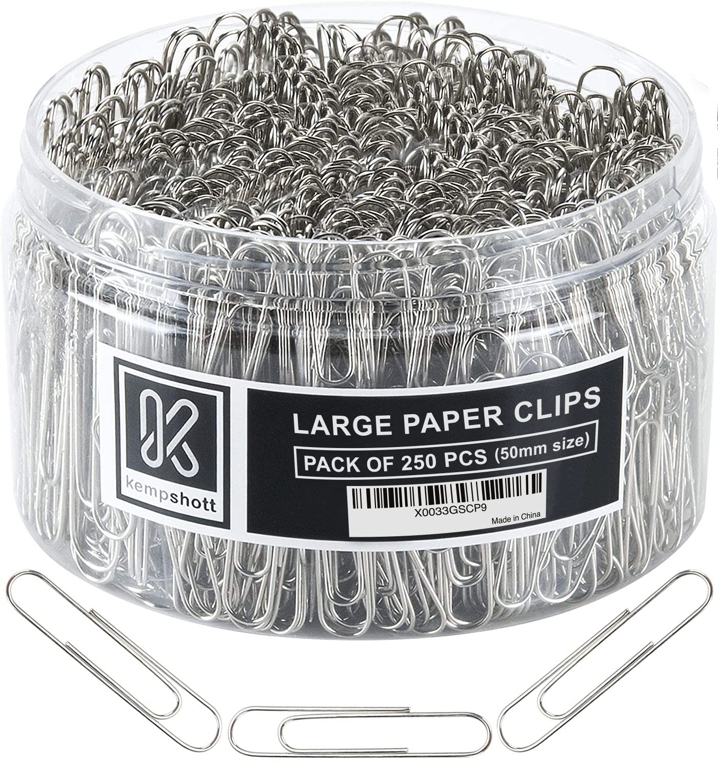 Kempshott 250 Large Paper Clips Smooth, Jumbo Paper Clips For Paperwork Ideal For Home, School And Office Use (Large, Silver)