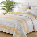 Wongs Bedding Yellow Quilt Twin Size, Bohemian Stripe Quilt Sets 2 Pieces Boho Quilted Bedspread Set Lightweight Microfiber Cove