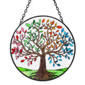 Tuitessine Tree of Life Stained Glass Suncatcher Four Season Theme Colorful Leaves Window Wall Hanging Ornament Hand-Painted Gla