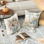 Avoin Colorlife Fall Pumpkin Wheat Cotton Jar Autumn Thanksgiving Throw Pillow Covers, 18 X 18 Inch Seasonal Blue Cushion Case F