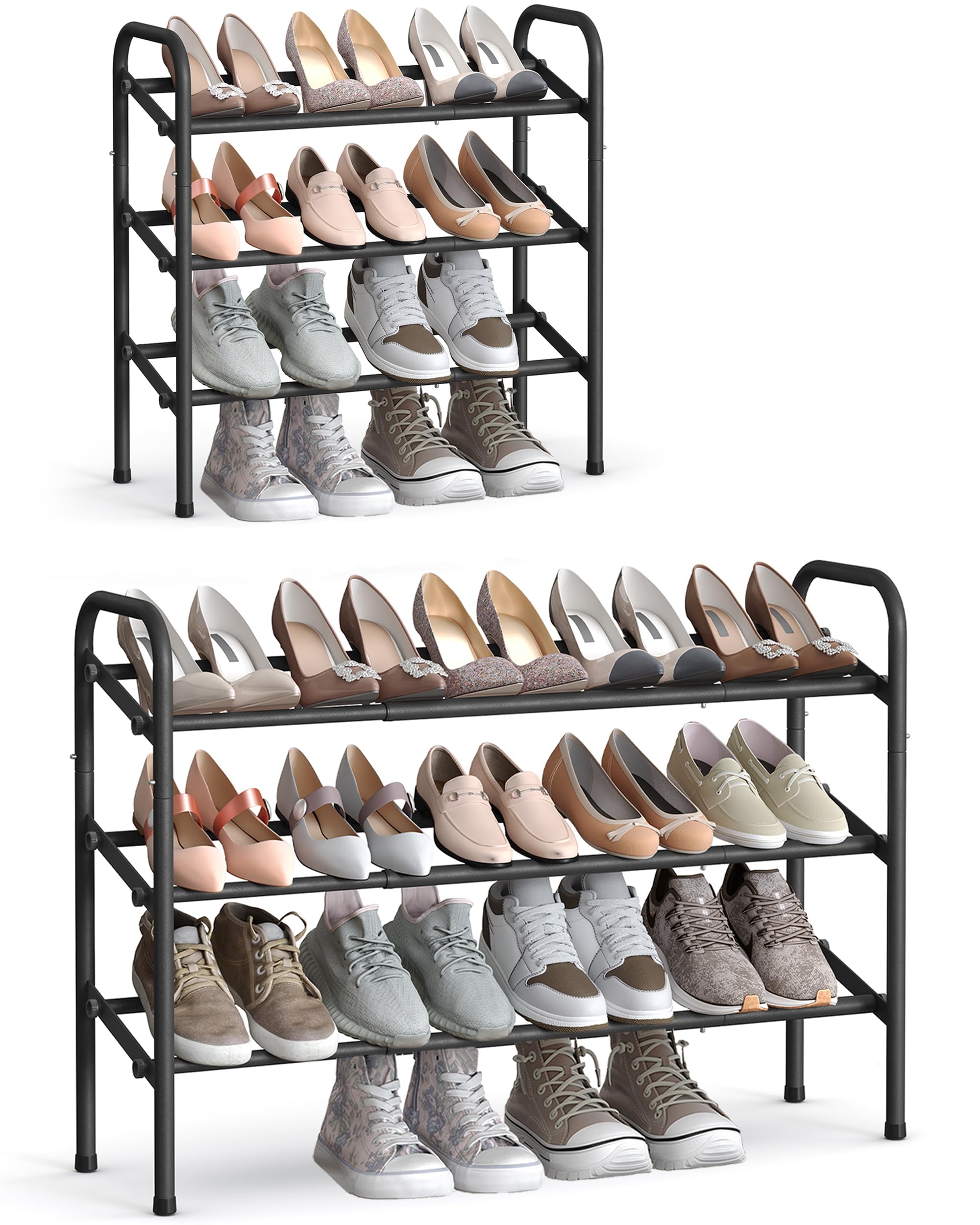 Songmics Expandable Shoe Rack, 3 Tier Shoe Rack Shelf, Adjustable Shoe Organizer Storage For 20 Pairs Of Shoes, Metal Free Standing Shoe Racks For Closet, Front Door Entryway, Easy Assembly, Ink Black