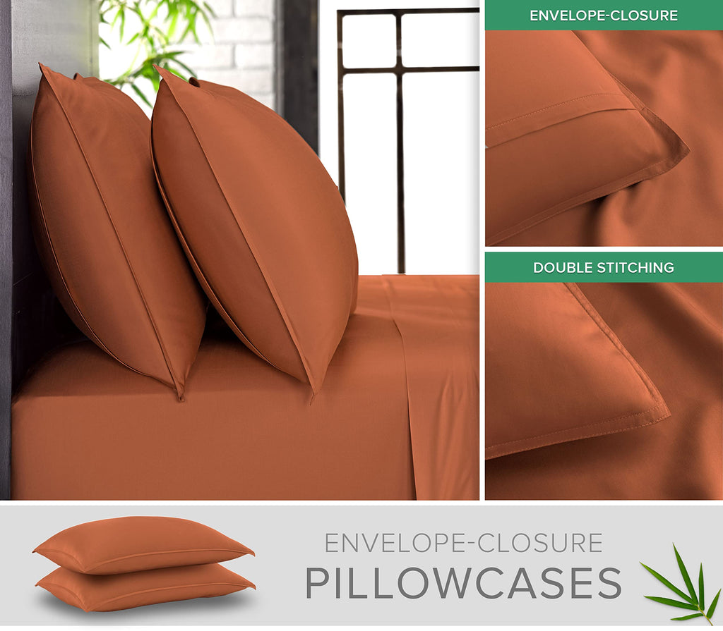 Queen Pillowcases By Pure Bamboo - Genuine 100% Organic Viscose Derived From Bamboo, Luxuriously Soft & Cooling, Double Stitchin