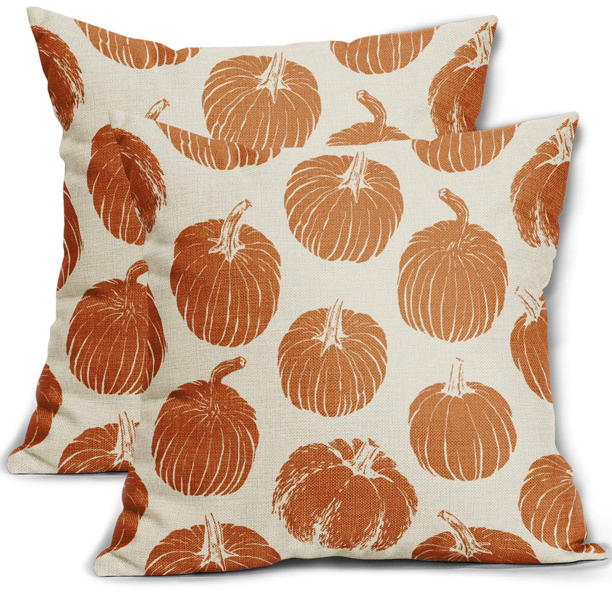 Aytipun Burnt Orange Pumpkin Fall Pillow Covers 18X18 Set Of 2 Autumn Harvest Print Thanksgiving Decorative Throw Pillows Outdoo