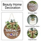 Interchangeable Seasonal Welcome Sign Front Door Decoration, Rustic Round Wood Wreaths Wall Hanging Outdoor, Farmhouse, Porch, F