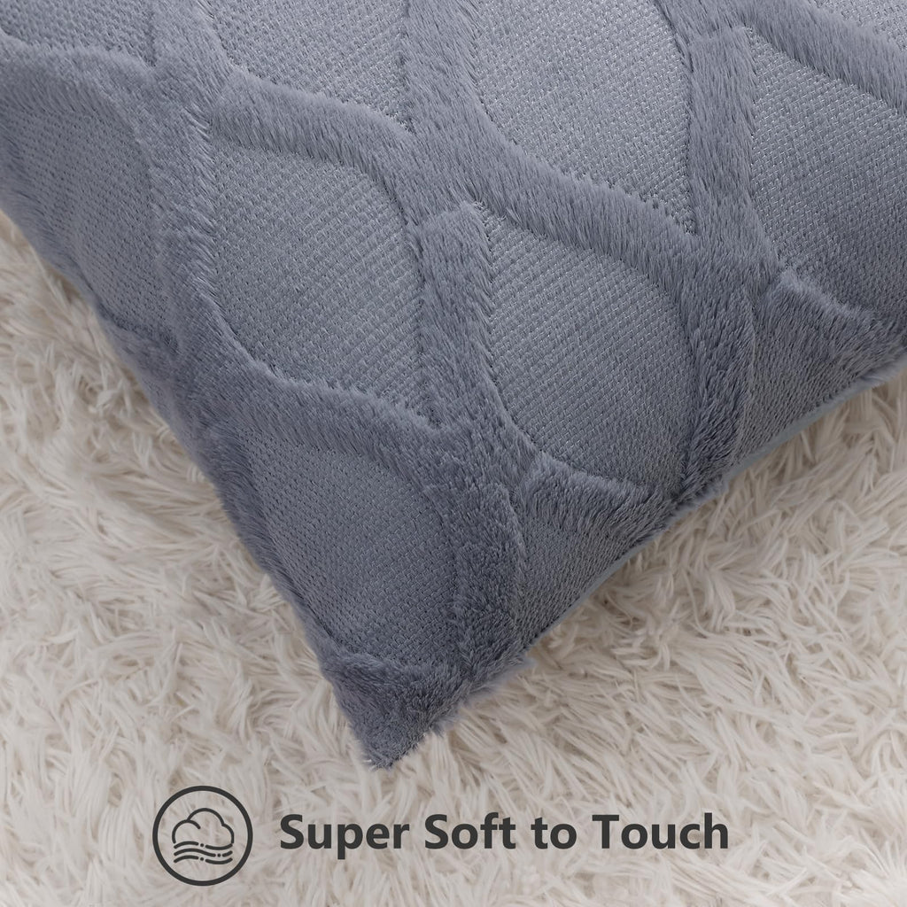 Decoruhome Throw Pillow Covers 12X20 Inch Set Of 2, Soft Plush Faux Fur Wool Lumbar Blue Grey Couch Pillow Covers, Decorative Pillow Cases For Bed Sofa Living Room Home Decor