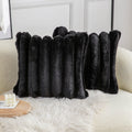 Neelvin Black Faux Fur Cozy Soft Striped Decorative Throw Pillow Covers 16X16 Inch Set Of 2,Velvet Pillowcase Cushion Case For S