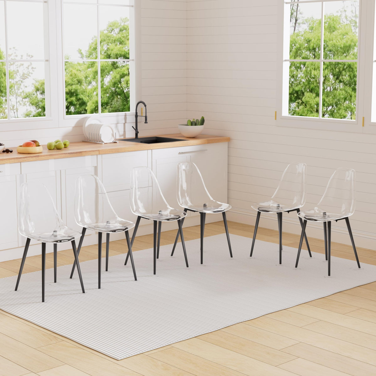 Baysitone Clear Dining Chairs Set Of 6, Modern Kitchen Chairs With Transparent Seat, Acrylic Accent Side Chairs With Plating Met