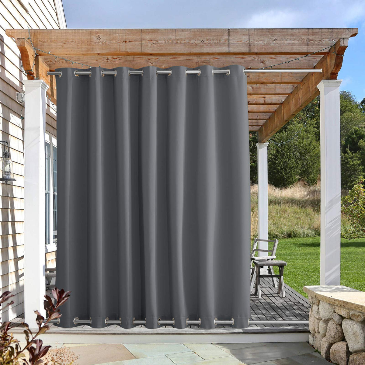 Nicetown Outdoor Curtain For Patio Waterproof 108' Length, Windproof Thermal Insulated Rustproof Top And Bottom Grommet Fixed B