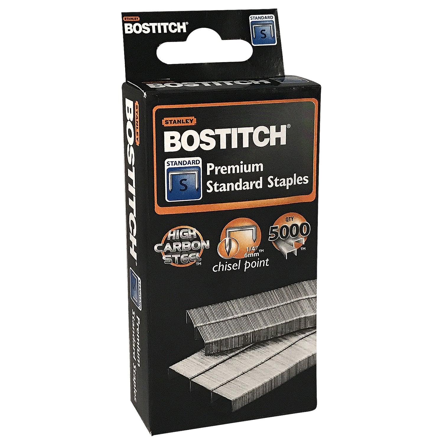 Stanley Bostitch Premium Standard Staples, 1/4' (6Mm), High Carbon Steel, Chisel Point, 5,000 Per Box (Sbs191/4Cpr)