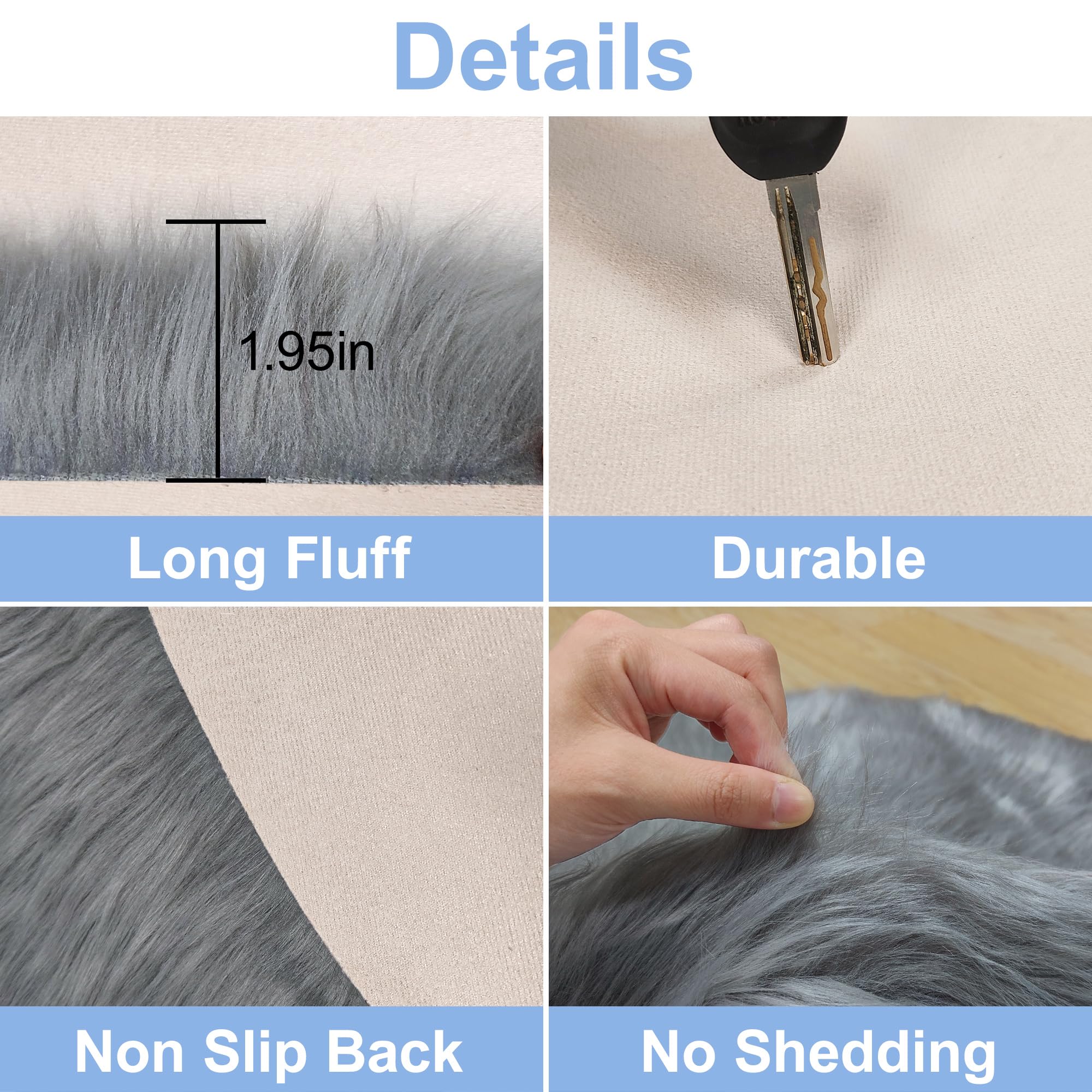 Tennola Grey Round Rugs For Bedroom, Fluffy Circle Rug 2 2 Feet For Kids Room, Furry Carpet For Teen Girls Room, Non-Slip Shaggy