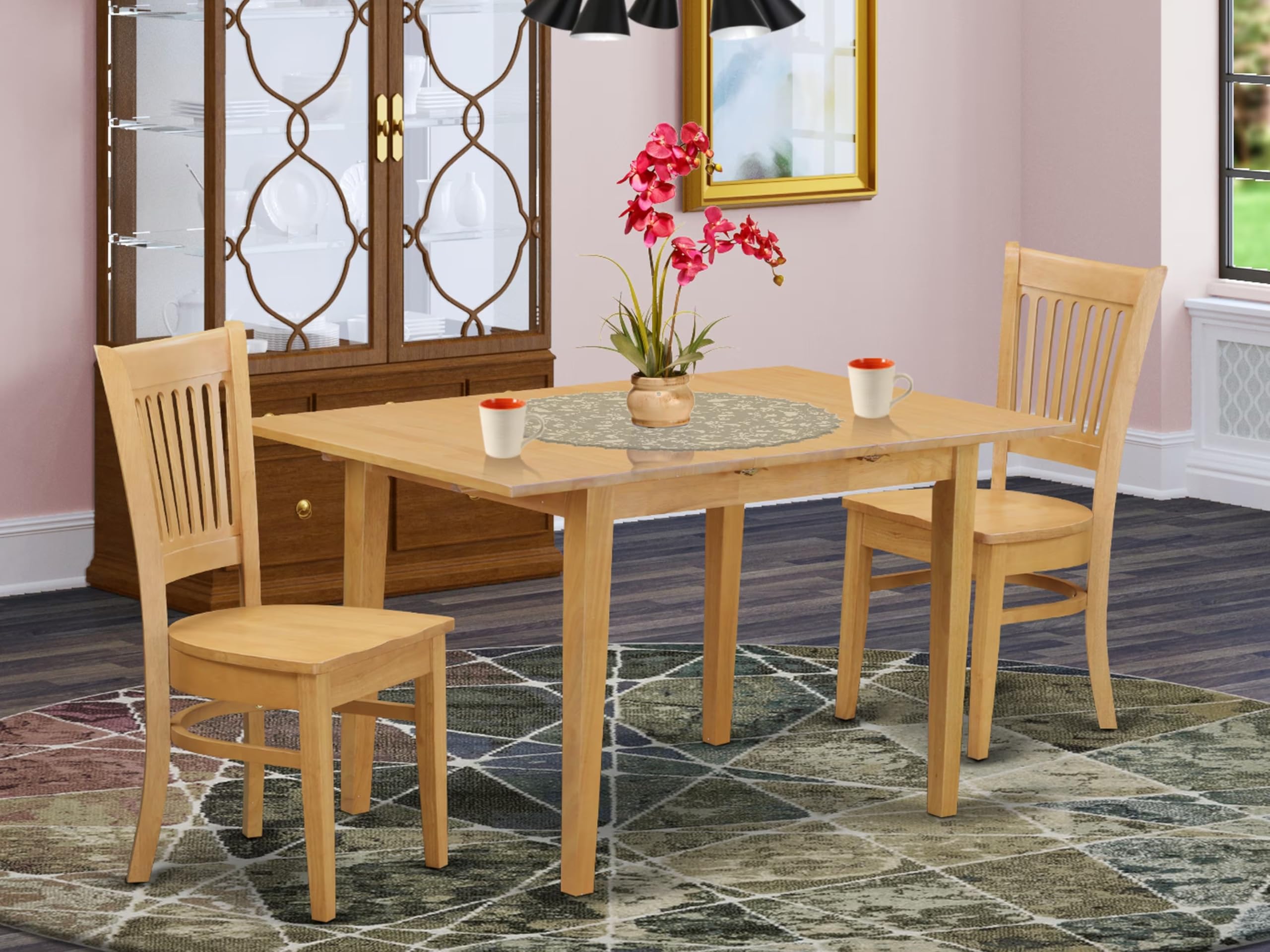 East West Furniture NOVA3-OAK-W 3 Piece Kitchen Table Set for Small Spaces Contains a Rectangle Dining Table with Butterfly Leaf and 2 Dining Room Chairs, 32x54 Inch, Oak