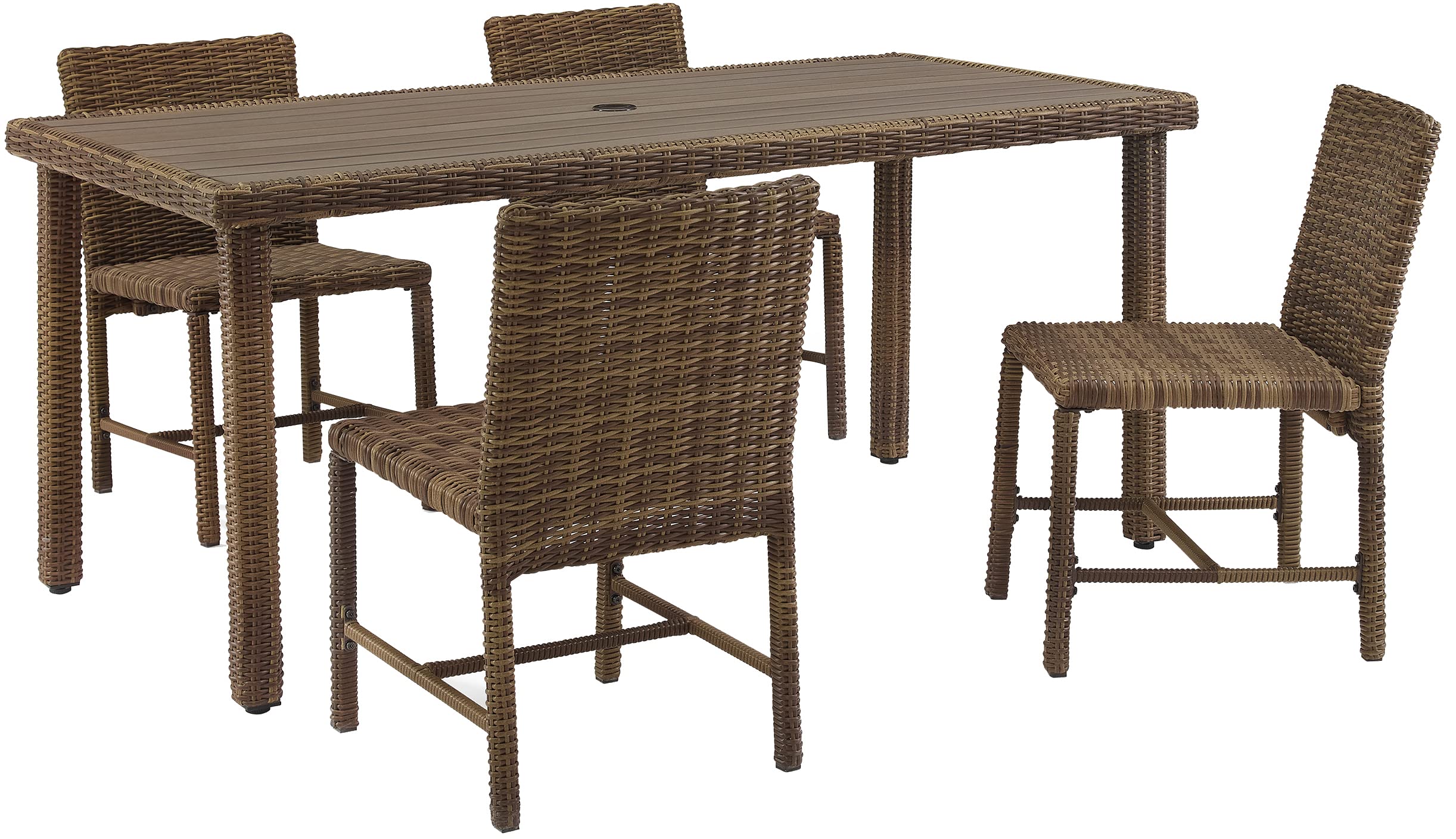 Crosley Furniture Bradenton 5-Piece Outdoor Dining Set for 4, Wicker Patio Table and Chairs for Backyard, Weathered Brown with Sand Cushions