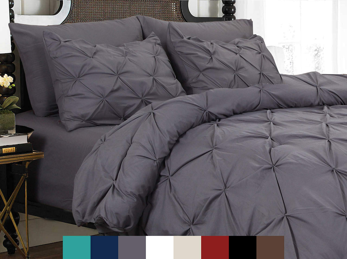 Elegant Comfort 3 Piece Pinch-Pleated Button Closure, Wrinkle-Resistant Ultra-Soft Microfiber Duvet Cover Set, Luxurious Pintuck