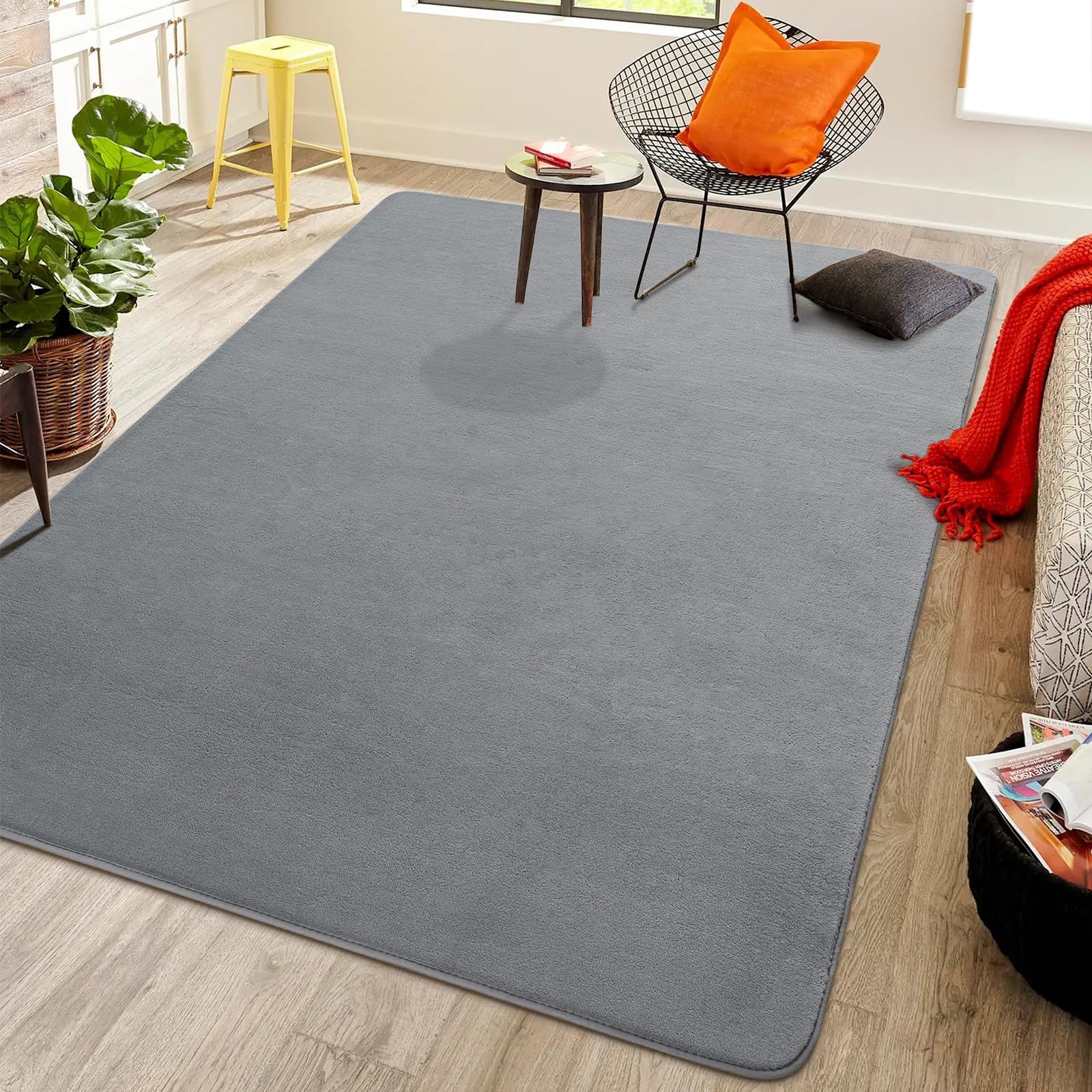 Softlife Washable Living Room Rug, 5X7 Grey Area Rugs For Bedroom, Soft Fluffy Fuzzy Carpet Bedside Rug Indoor Non-Slip Rug For