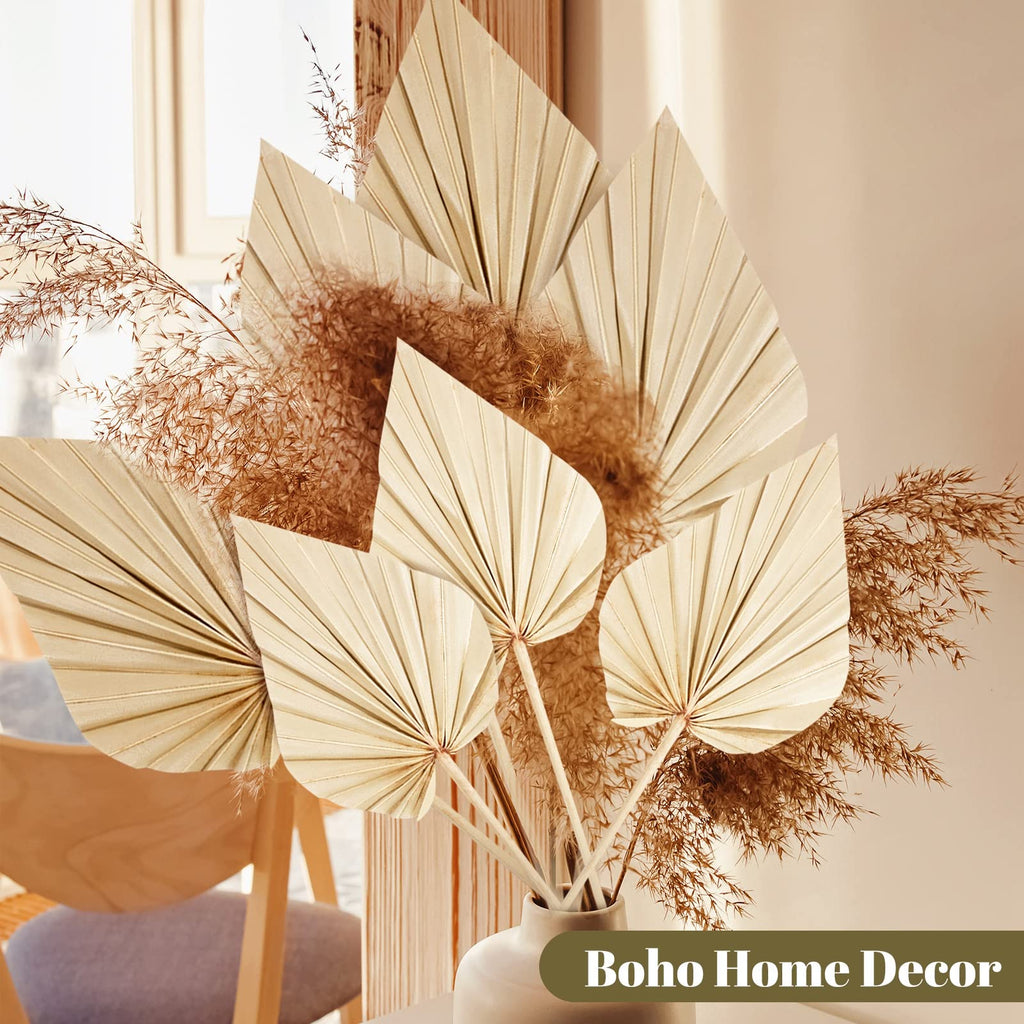 Chenkaiyang 20 Pcs Boho Dried Palm Spears Leaves Bulk, Small Natural Dried Real Palm Fans,Dried Palm Leaves With Stem Dried Leaf