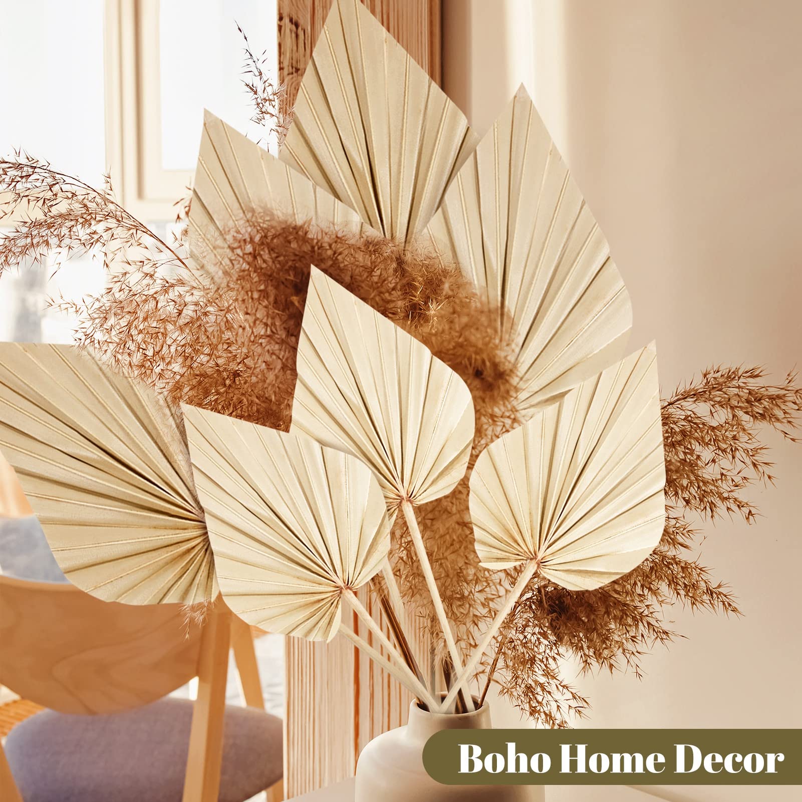Chenkaiyang 20 Pcs Boho Dried Palm Spears Leaves Bulk, Small Natural Dried Real Palm Fans,Dried Palm Leaves With Stem Dried Leaf