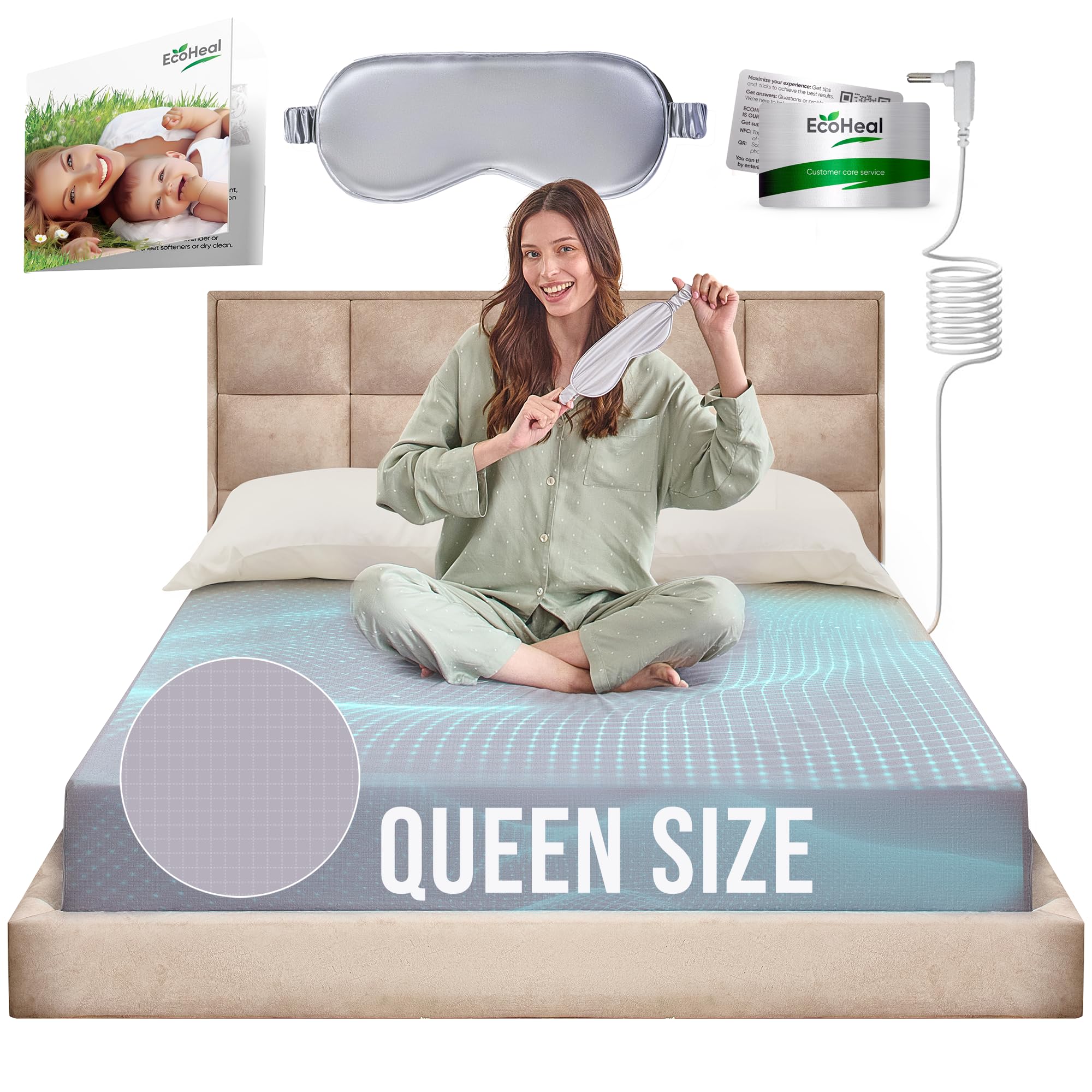 Earth Grounding Fitted Sheet Queen Size With 12% Silver Fiber & 4% Silk & 84% Organic Cotton - Gray - Soft Earth Grounding Well