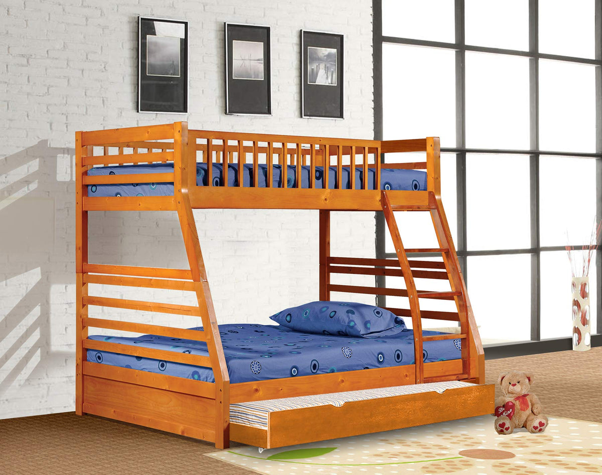 Bella E. Sofia Twin/Full Bunk Bed, Trundle Included, Oak