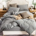 Pure Era Jersey Knit Duvet Cover Set 100% T-Shirt Cotton Super Soft Comfy 3Pc Bedding Set With Zipper Closure (Heather Dark Grey