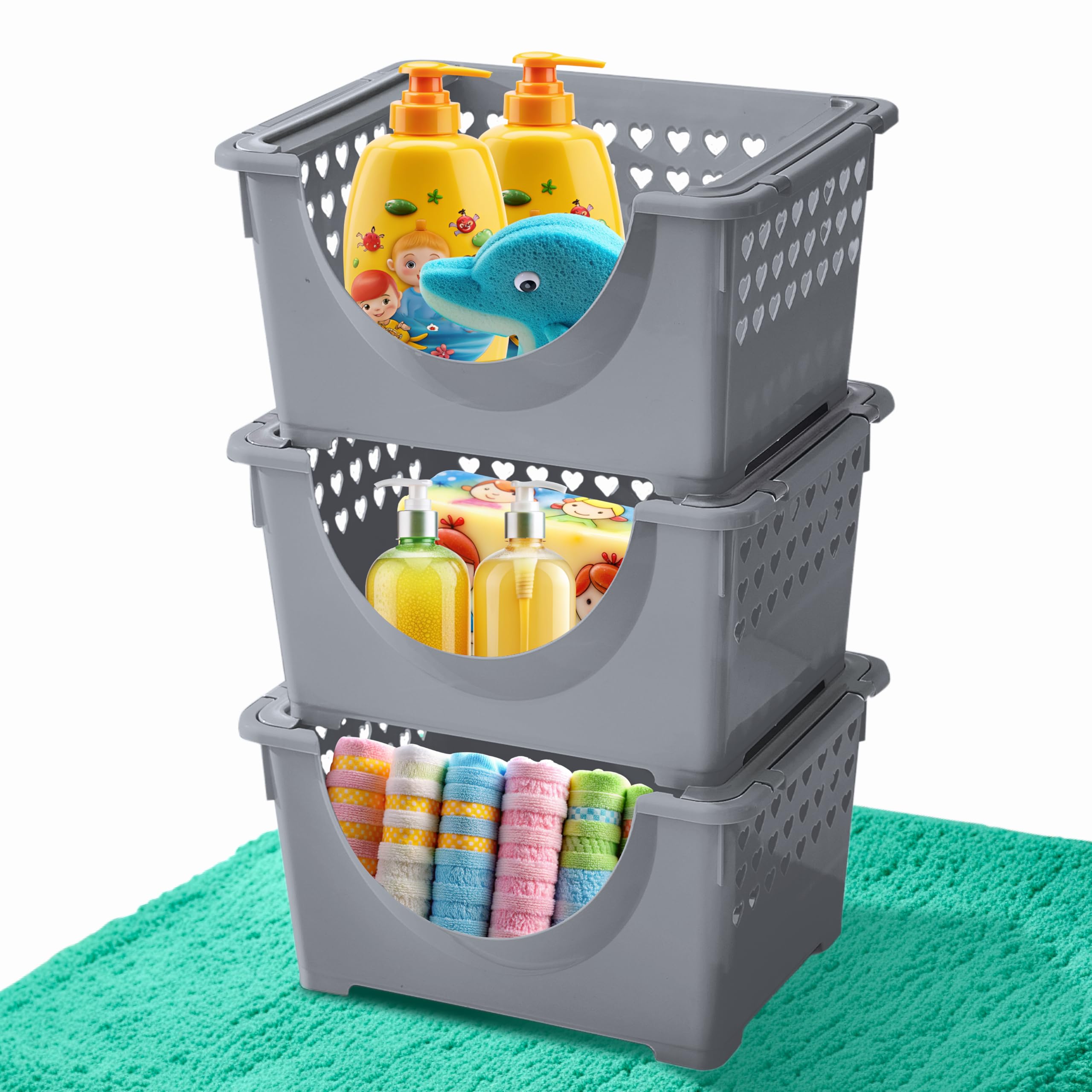 Skywin Tidyfriend Plastic Stackable Storage Bins, 3 Pack Small Open Front Bins For Toy, Pantry, Kitchen, And Bathroom Organizati
