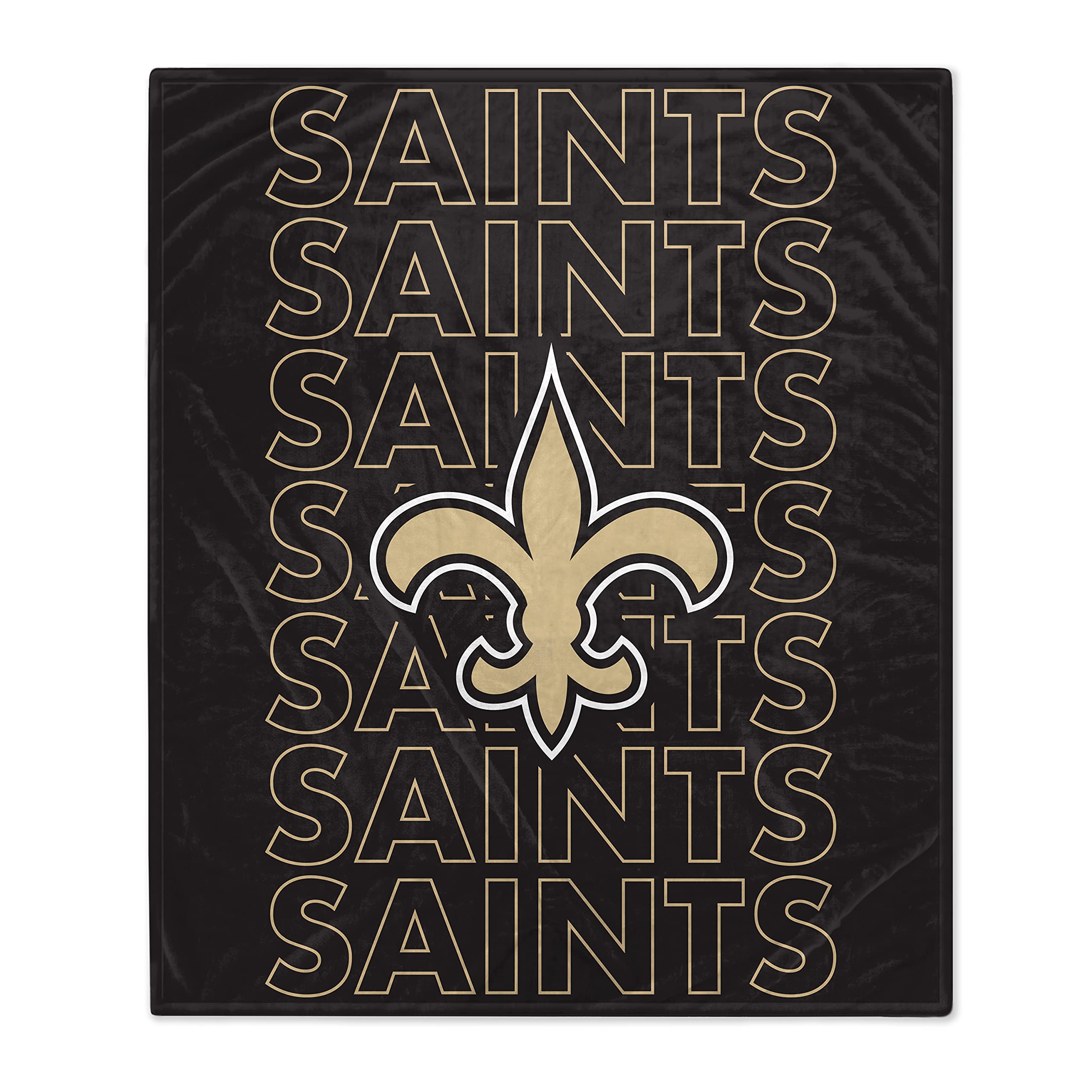 Pegasus Sports Nfl Echo Team Wordmark Plush Blanket- New Orleans Saints, Team Color, 60X70