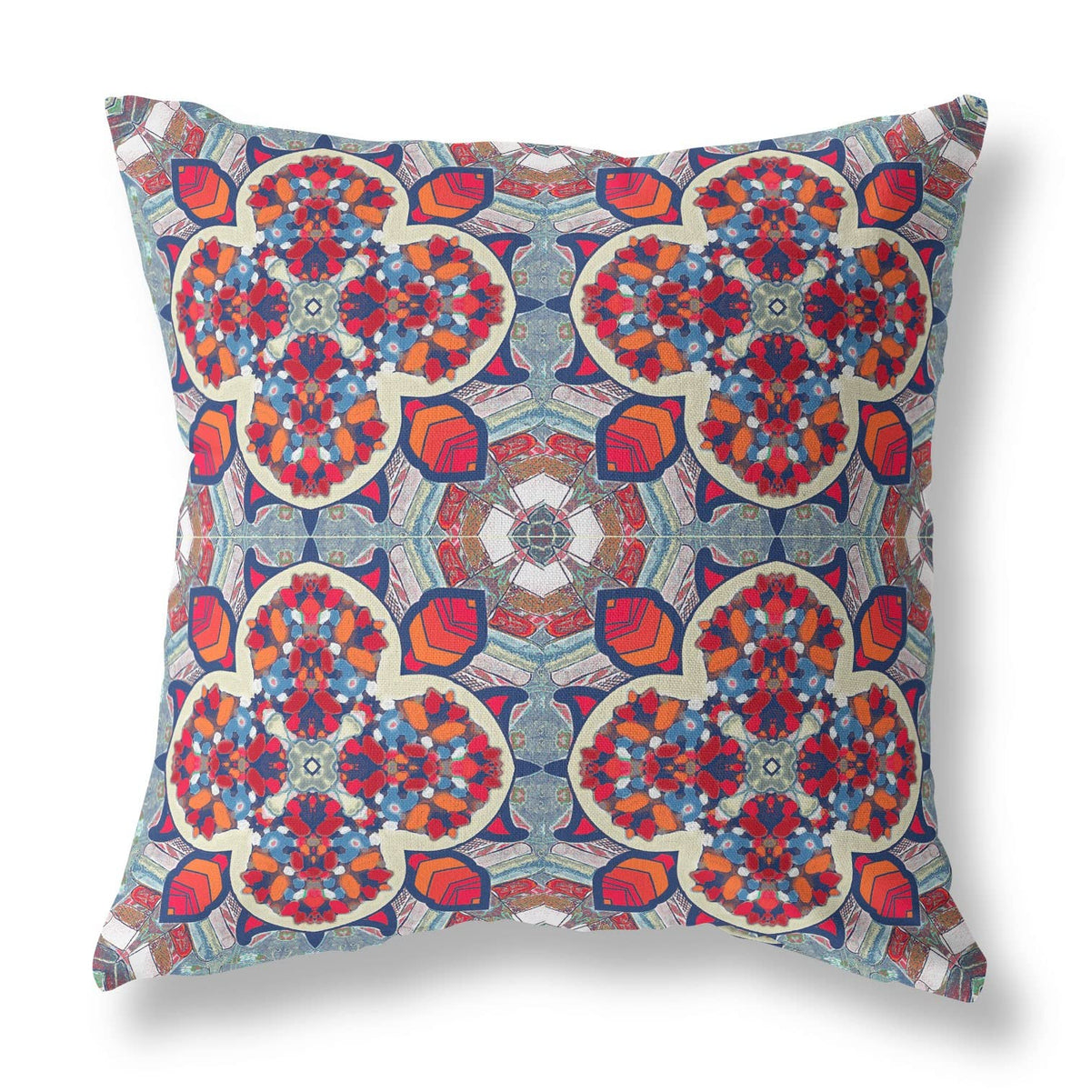 HomeRoots Red Orange Blue Red Blue Cloverleaf Boho Suede Throw Pillow