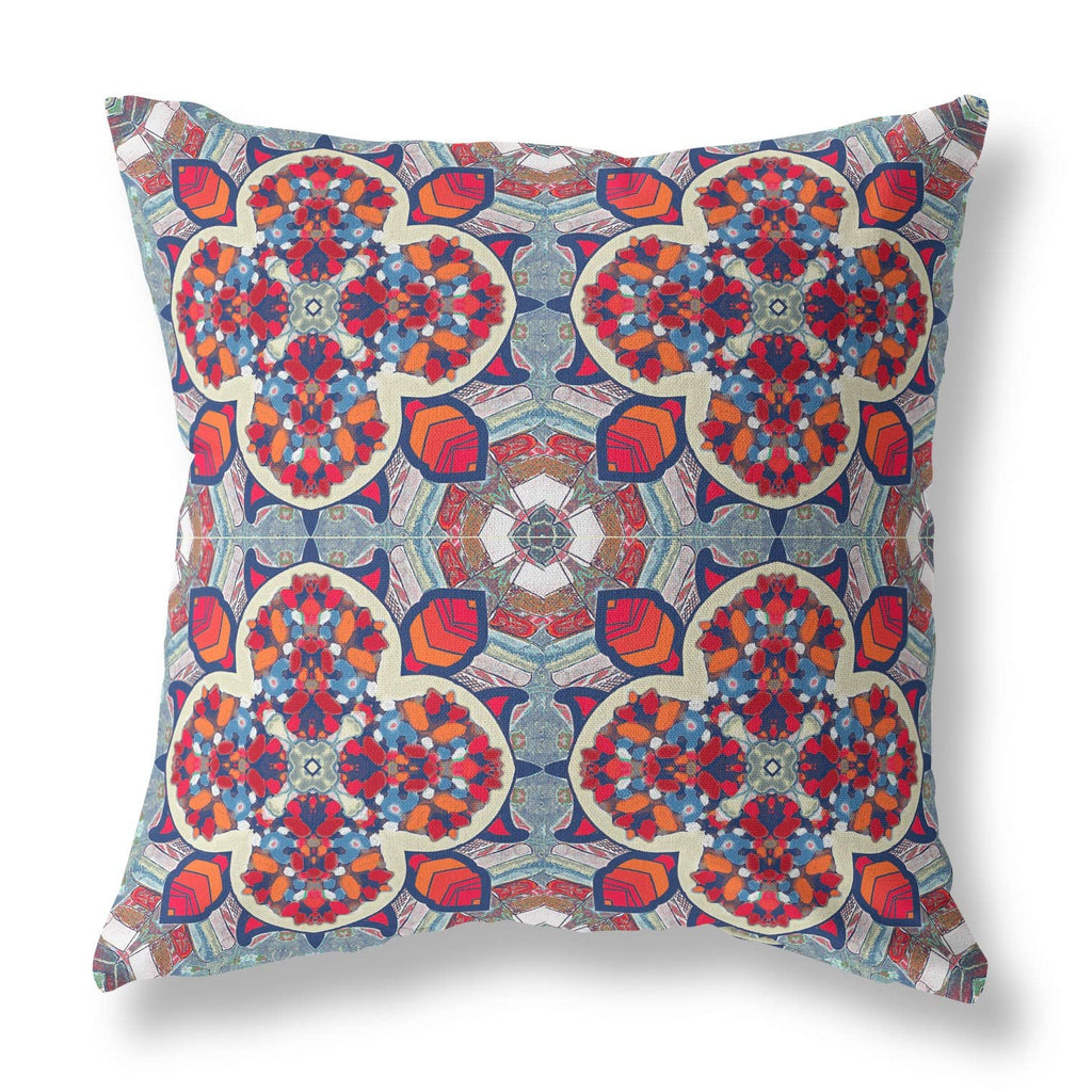HomeRoots Red Orange Blue 16â€ Red Blue Cloverleaf Boho Zippered Suede Throw Pillow