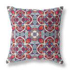 HomeRoots Red Orange Blue 16â€ Red Blue Cloverleaf Boho Zippered Suede Throw Pillow