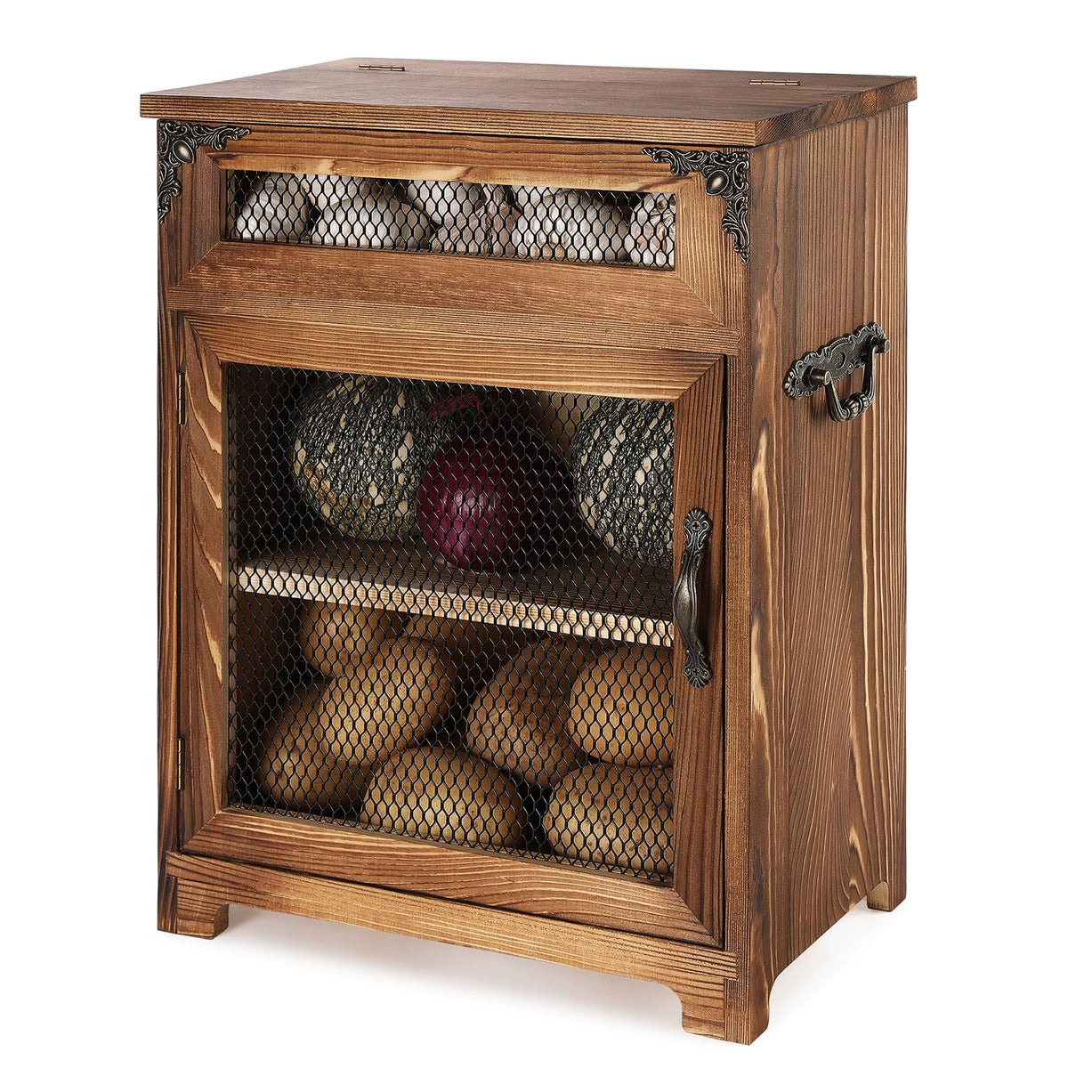 NewEle Mini Potato and Onion Storage Bin  Wooden Storage Box for Kitchen Countertops, Vegetable Storage Bins, 12.2 W x 6.5 D 