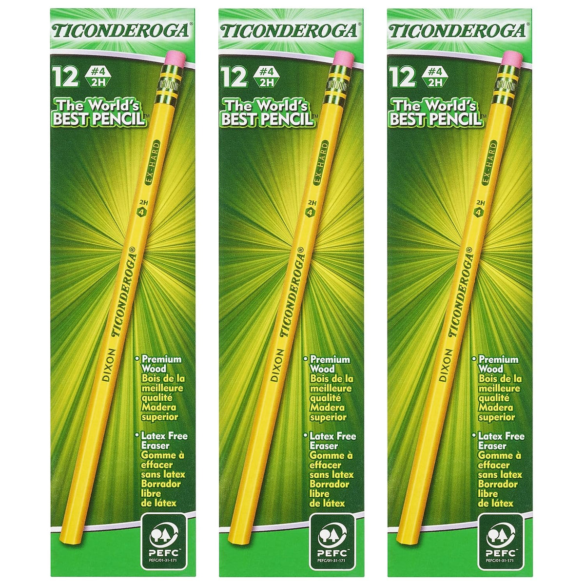 Ticonderoga Original Ticonderoga Yellow Pencils, #4 Extra Hard Lead, 12 Per Box, 3 Boxes (Dix13884-3)