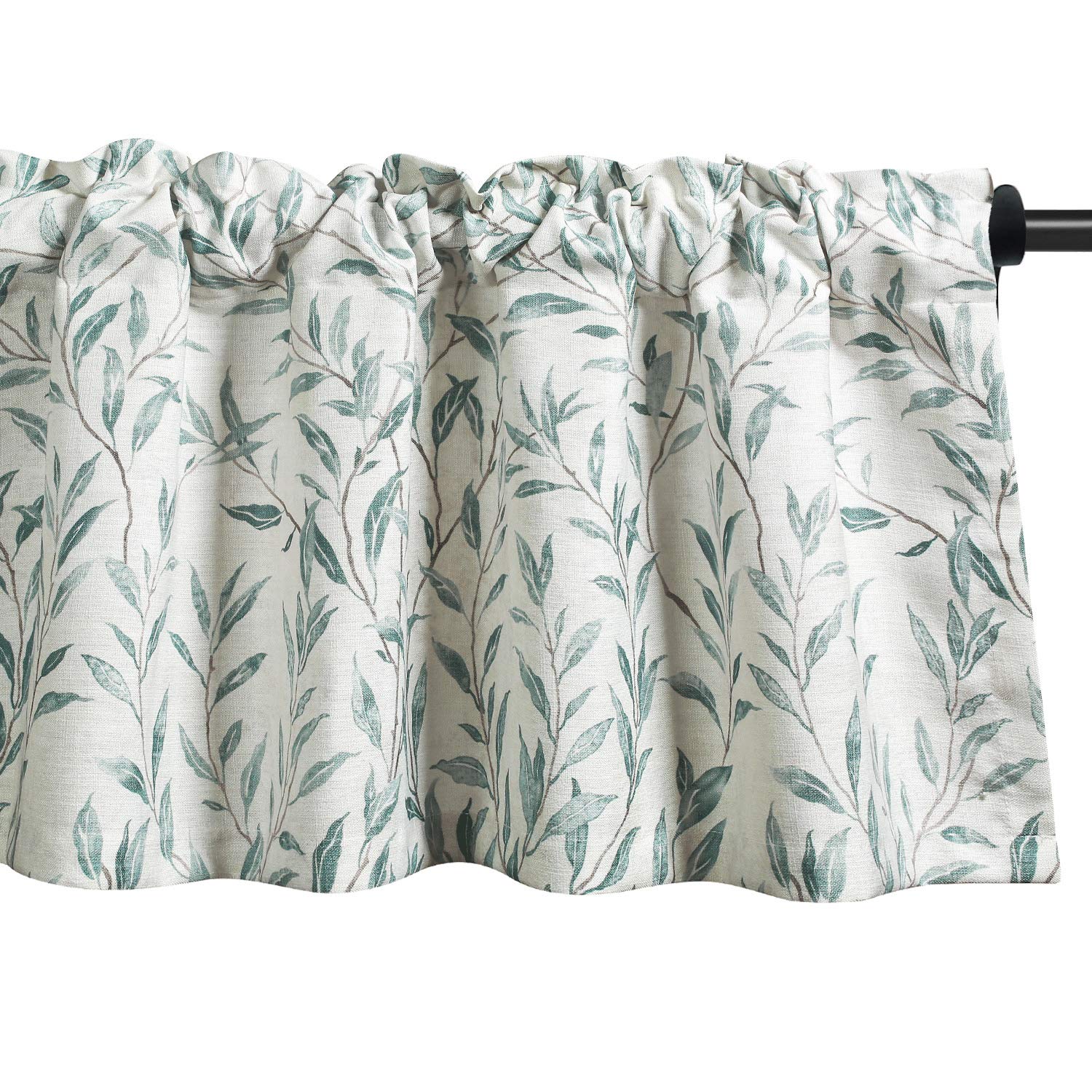 Vogol Leaves Pattern Valances For Living Room, Linen Textured Solid Window Treatment For Farmhouse Kitchen Window, Rod Pocket, W