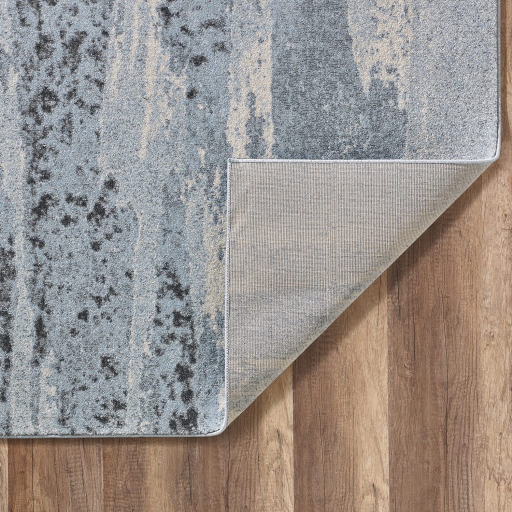 HomeRoots Blue/Grey Heat-Set Polypropelene 3’ x 5’ Blue Gray Abstract Mist Modern Area Rug