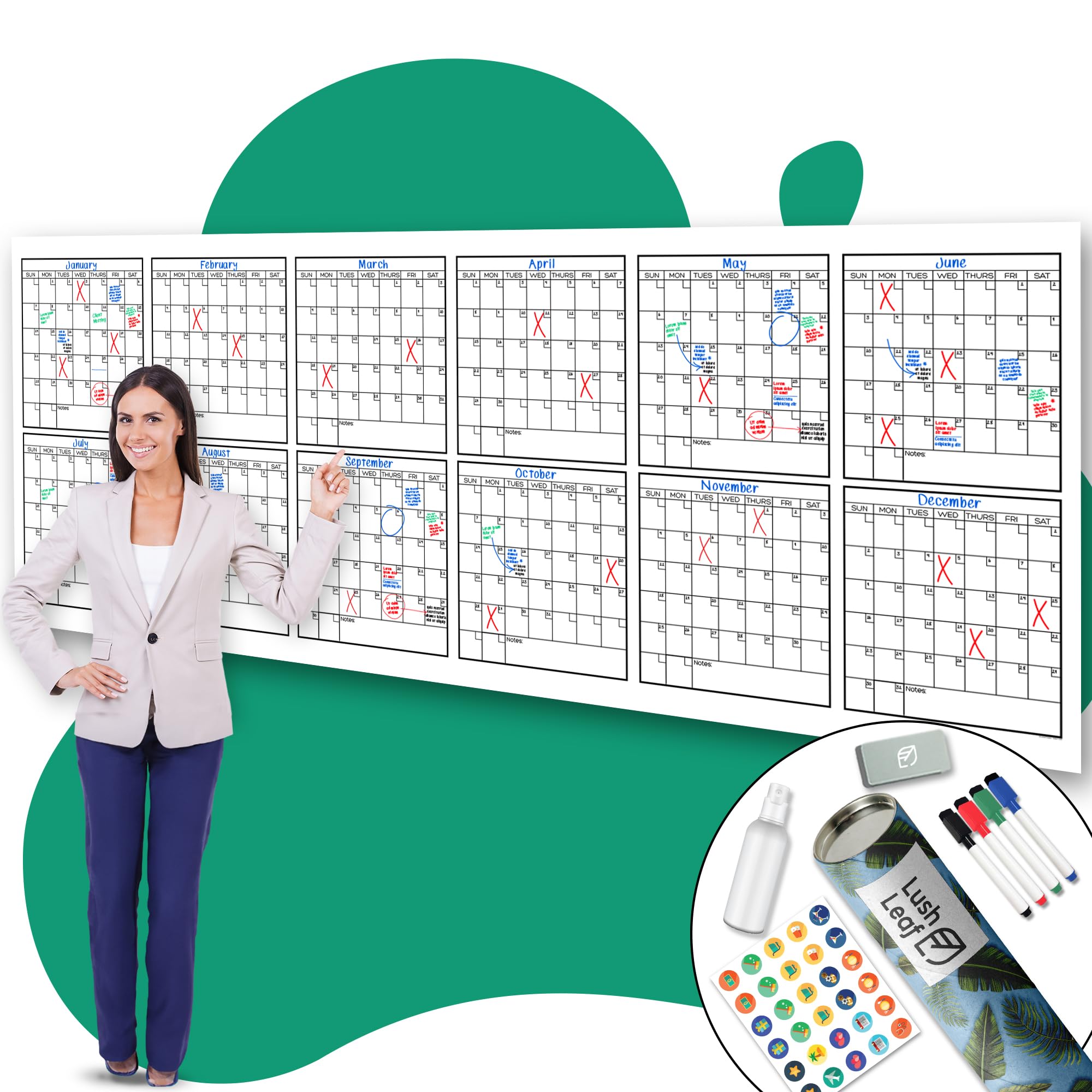 Extra Large Wall Calendar - 36' X 96' - Full Year Dry Erase Whiteboard For Office, Home, And School - Giant, Laminated, And Re