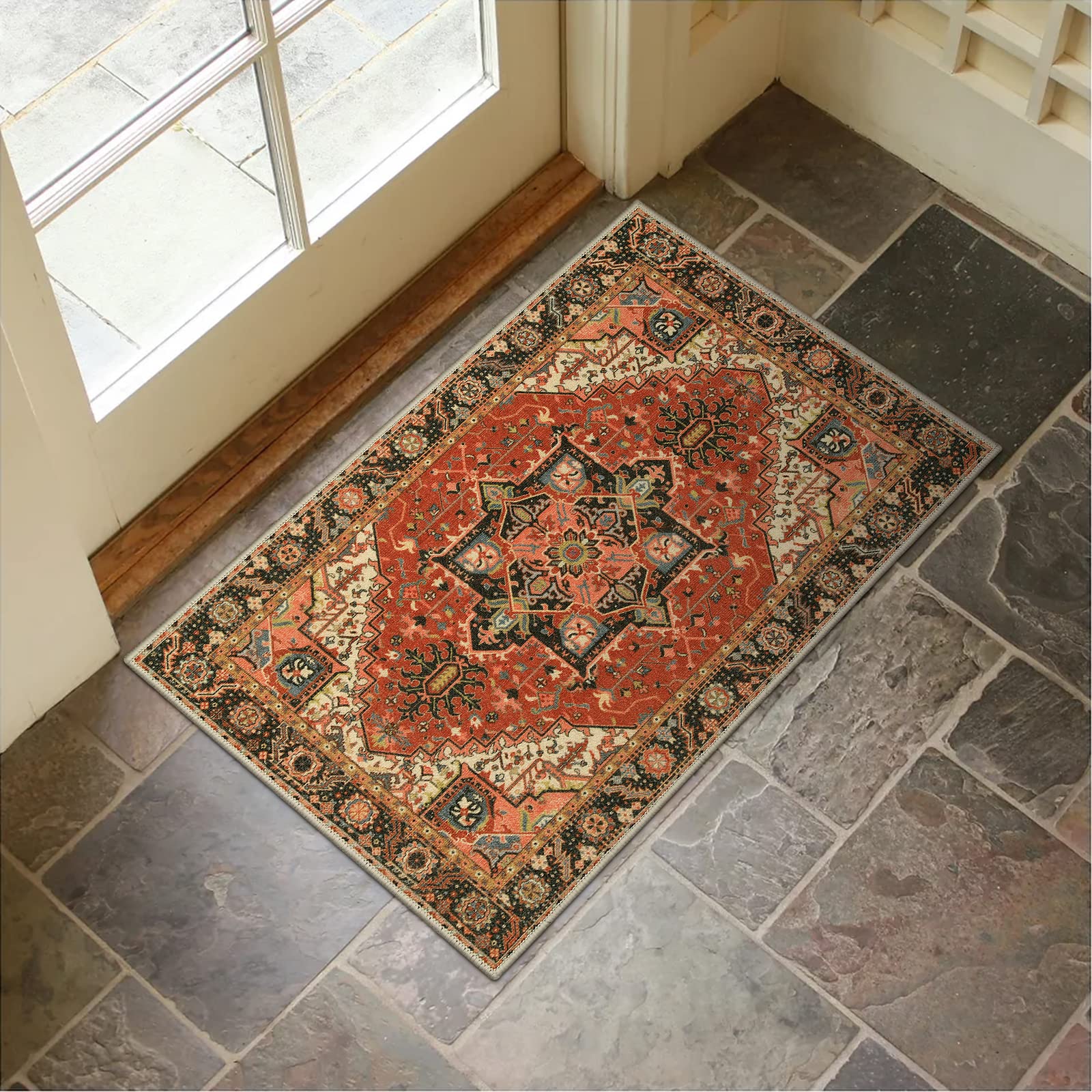 Collive Washable Indoor Door mat, Non Slip Retro Entryway Rug 20 x 32 Doormat Quick Absorbent Entrance Rug Distressed Front Door